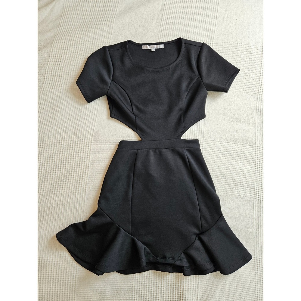 Lovers + Friends Cutout Mini Dress Ruffle Hem Party Cocktail Black S